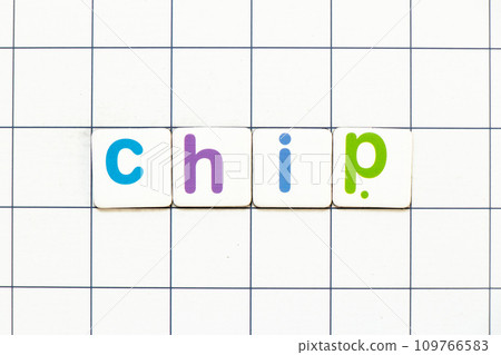 Colorful tile letter in word chip on white grid background Colorful tile letter in word chip on white grid background 109766583