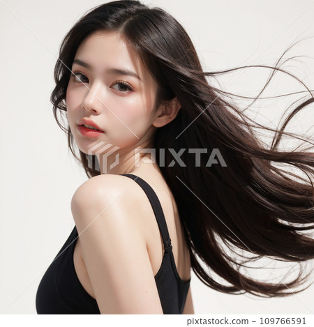 woman with beautiful hair fluttering in the wind woman with beautiful hair fluttering in the wind 109766591