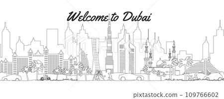 Dubai famous landmarks by silhouette style 109766602