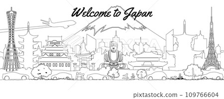 Japan famous landmarks silhouette outline style 109766604