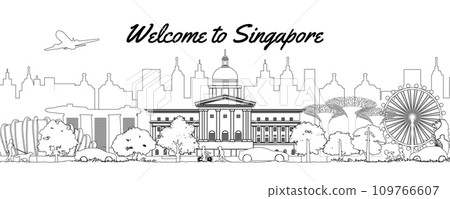 Singapore famous landmarks by silhouette line style Singapore famous landmarks by silhouette line style 109766607