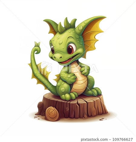 AI-generated content. Cute little green wooden dragon, isolated on white background 109766627