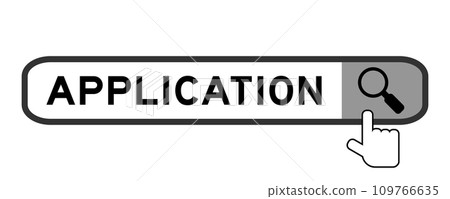 Search banner in word application with hand over magnifier icon on white background Search banner in word application with hand over magnifier icon on white background 109766635