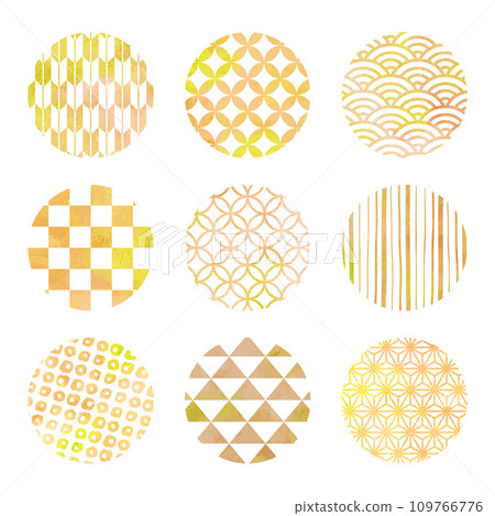 Yellow Japanese pattern circle illustration material set (watercolor style vector) Yellow Japanese pattern circle illustration material set (watercolor style vector) 109766776