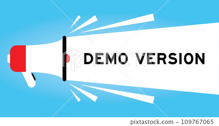 Color megaphone icon with word demo version in white banner on blue background 109767065
