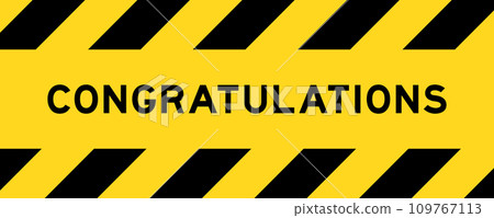 Yellow and black color with line striped label banner with word congratulatinos Yellow and black color with line striped label banner with word congratulatinos 109767113