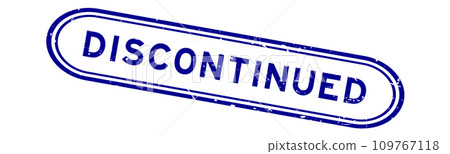 Grunge blue discontinued word rubber seal stamp on white background 109767118