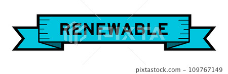 Ribbon label banner with word renewable in blue color on white background Ribbon label banner with word renewable in blue color on white background 109767149