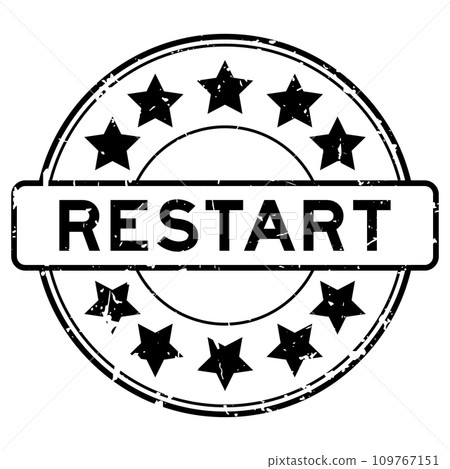 Grunge black restart word with star icon round rubber seal stamp on white background Grunge black restart word with star icon round rubber seal stamp on white background 109767151