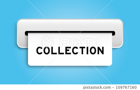 White coupon banner with word collection from machine on blue color background 109767160