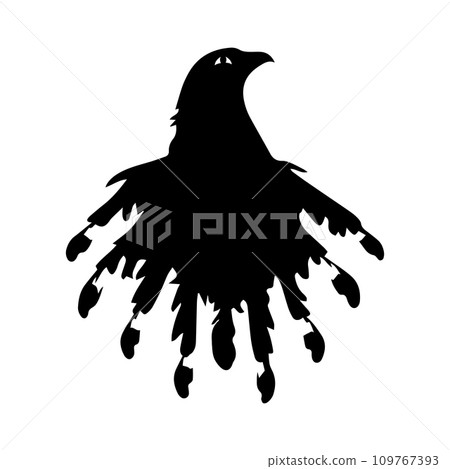 Abstract eagle illustration. Black silhouette on a white background. Vector. Icon, logo. Template. Abstract depiction of bird, falcon, hawk, a noble predatory bird. Quetzalcoatlus. Aztec deity. 109767393