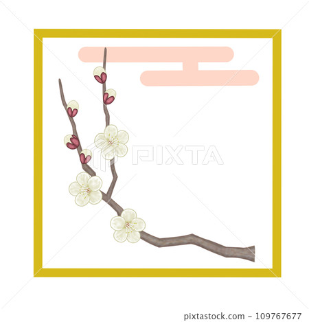 春天盛開的白梅花和雲的框架 109767677