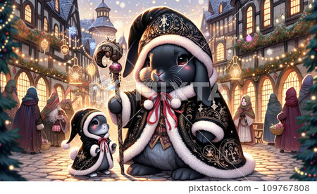 Magical World Black Rabbit Father and Child Santa Claus Black Costume 109767808