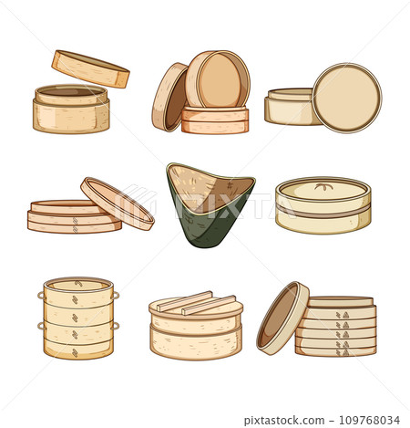 bamboo steamer set cartoon vector illustration bamboo steamer set cartoon vector illustration 109768034