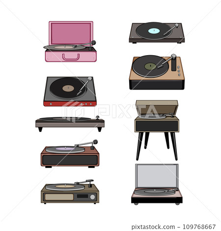 vinyl player set cartoon vector illustration 109768667