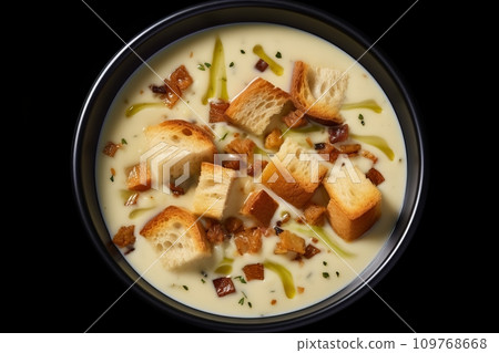 Cream soup with garlic croutons Cream soup with garlic croutons 109768668