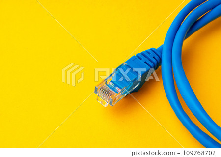 Network cable on yellow background studio shot 109768702