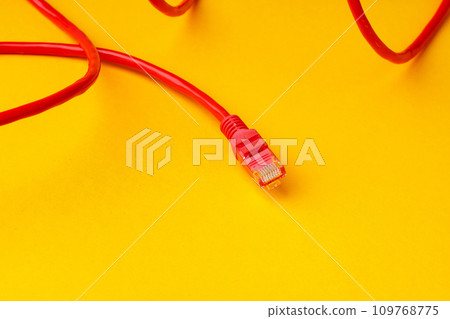 Network cable on yellow background studio shot Network cable on yellow background studio shot 109768775