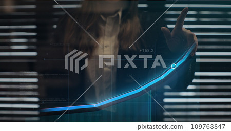 Businesswoman draw finance graph chart showing business profit growth increasing. Finance and money technology. Business success. 109768847