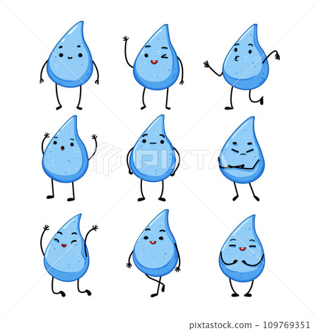 water drop character set cartoon vector illustration 109769351