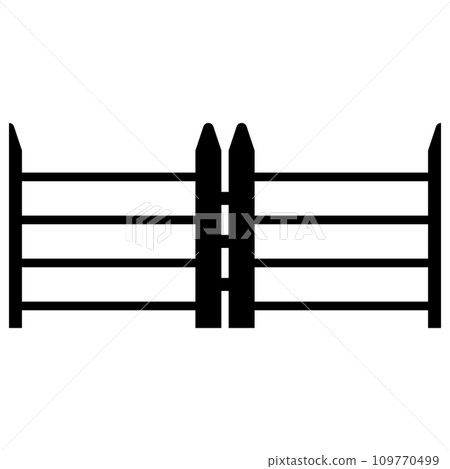 Black wooden fence silhouette isolated on white background. Decorative wood picket fence section design. Vector flat black garden picket fence design. Vector wood picket design. Seamless border. Black wooden fence silhouette isolated on white background. Decorative wood picket fence section design. Vector flat black garden picket fence design. Vector wood picket design. Seamless border. 109770499