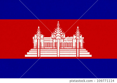 National Cambodia flag on fabric surface. Fabric Texture. Asian country 109771114
