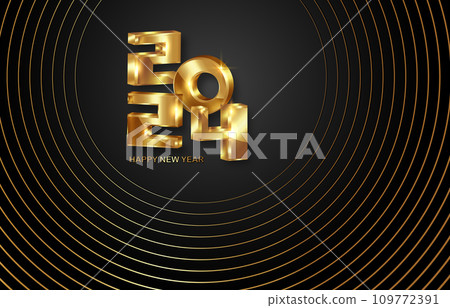 New year 2024 gold numbers. Decorative greeting card 2024 happy new year. Luxury circles, creative Christmas banner, geometric shape vector illustration isolated on dark background  109772391