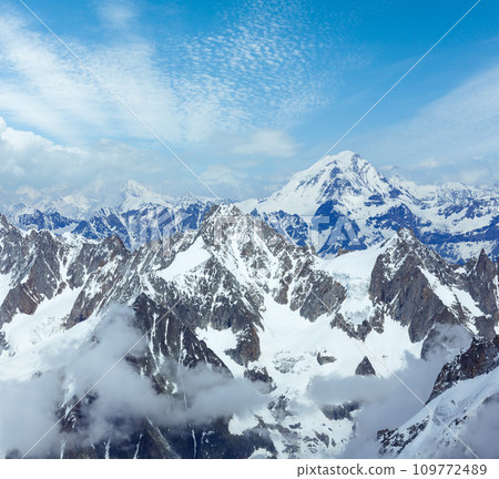 Mont Blanc mountain massif summer landscape (view from Aiguille du Midi Mount, France ) 109772489