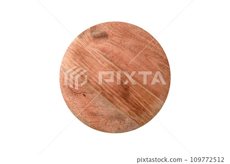 Beautiful round wooden cake stand on a textured concrete background 109772512