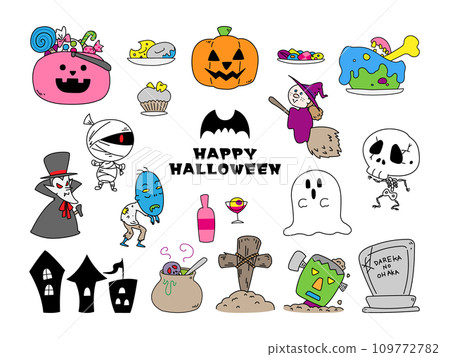 Cute hand drawn halloween illustration set 109772782