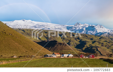 View from highway road during auto trip in Iceland. Spectacular Icelandic landscape with  scenic nature 109772883