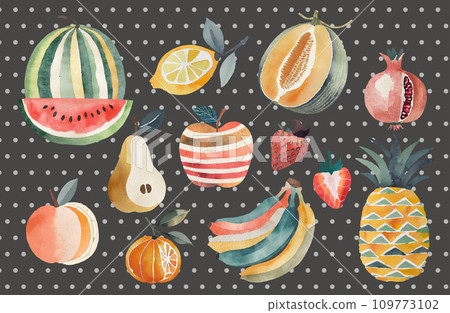 cute watercolor fruits, clipart set / collection, vector graphic resources cute watercolor fruits, clipart set / collection, vector graphic resources 109773102