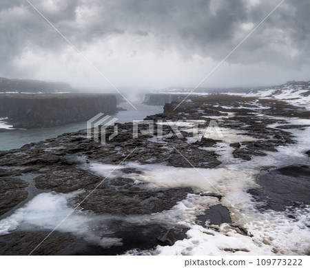 Picturesque Selfoss autumn dull day view, north Iceland. 109773222