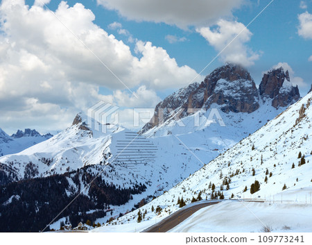 Overcast winter mountain landscape. Overcast winter mountain landscape. 109773241