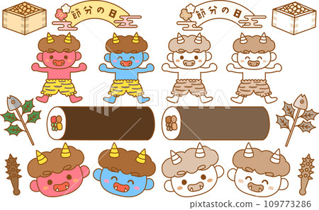 Red demon and blue demon setsubun illustration set 109773286