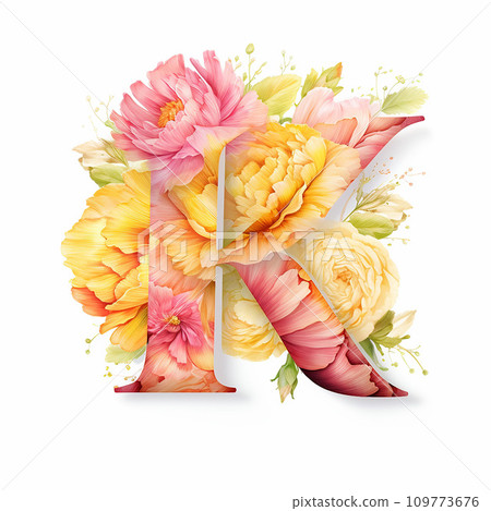 Creative letter K concept made of fresh yellow and pink peony Creative letter K concept made of fresh yellow and pink peony 109773676
