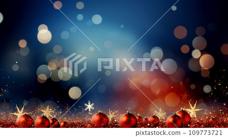 Christmas background with red balloons and snowflakes on blurred background. 109773721