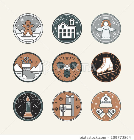 Christmas Icon Set with Ginger, Snow House, Angel, Sock, Mistletoe, Skate, Gifts, Hat, Mittens and Candle in Flat style. For New Year, holidays, Xmas elements Collection vector illustration Christmas Icon Set with Ginger, Snow House, Angel, Sock, Mistletoe, Skate, Gifts, Hat, Mittens and Candle in Flat style. For New Year, holidays, Xmas elements Collection vector illustration 109773864