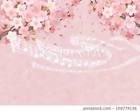 Music flowing through cherry blossom petals 109774136