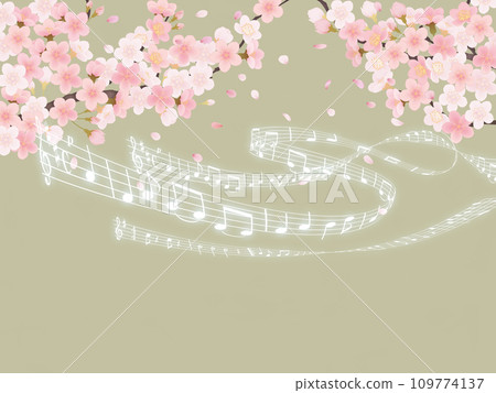 Music flowing through cherry blossom petals 109774137