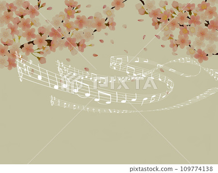 Music flowing through cherry blossom petals 109774138