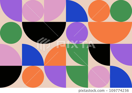Minimalistic abstract background with Bauhaus geometry shapes. Simple vector pattern. Trendy colorful design for web banner, branding package, business presentation, fabric print, wallpaper 109774236