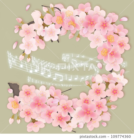 在音符上繪製的櫻花的背景插圖 109774360