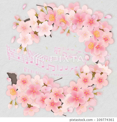Background illustration of cherry blossoms drawn on musical notes Background illustration of cherry blossoms drawn on musical notes 109774361