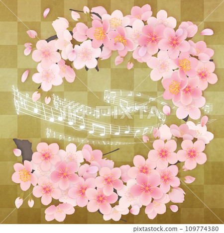 在音符上繪製的櫻花的背景插圖 在音符上繪製的櫻花的背景插圖 109774380