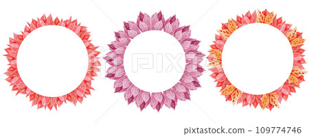 Watercolor set of flower wreaths, compositions with magnolia, cymbidium, alstroemeria. Botanical hand drawn illustration with flowers in circle Watercolor set of flower wreaths, compositions with magnolia, cymbidium, alstroemeria. Botanical hand drawn illustration with flowers in circle 109774746