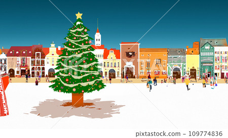 城市廣場聖誕樹的插圖 109774836