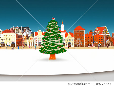 Illustration of a christmas tree in the city square 109774837