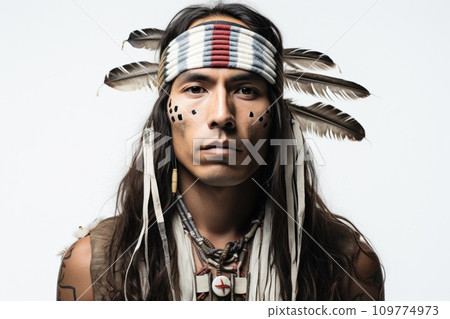 Native american looking at camera isolated on white background 109774973
