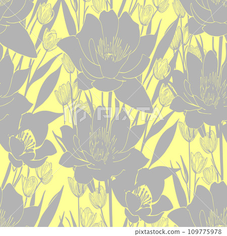 seamless gray-yellow floral pattern, monochrome ornament, design, texture seamless gray-yellow floral pattern, monochrome ornament, design, texture 109775978
